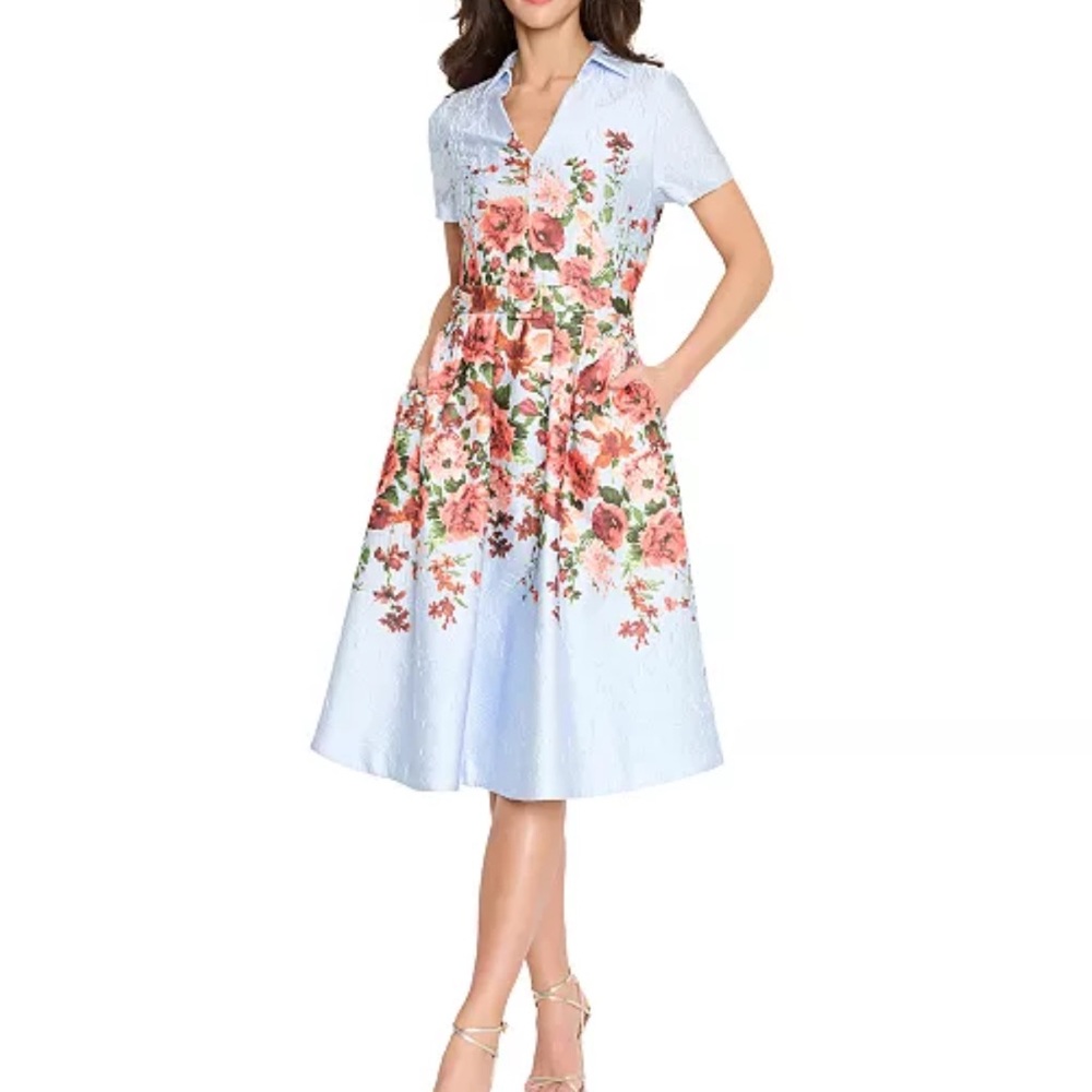 Tahari Women's Floral-Print Textured Fit & Flare Dress